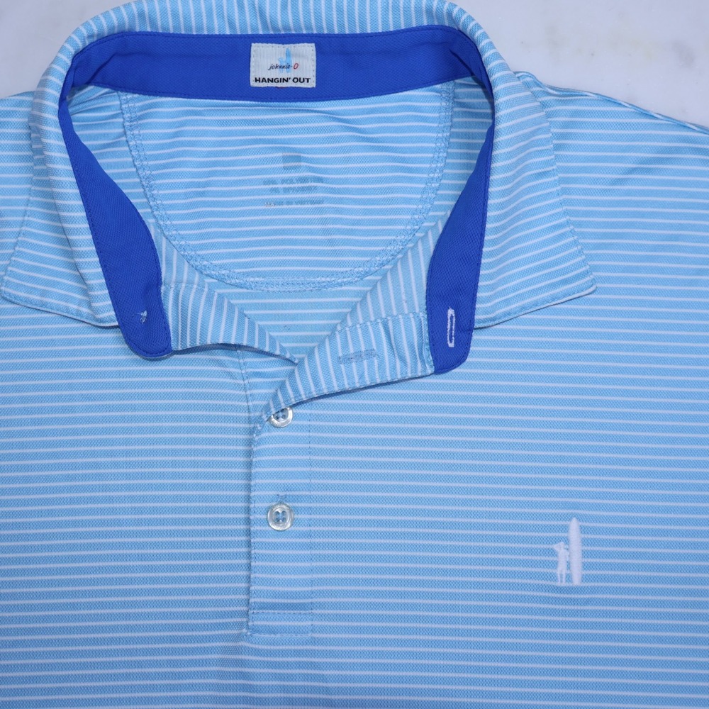 Johnnie-O Mens Blue Striped Skokie Country Club Polo Shirt XXL XL Hangin Out